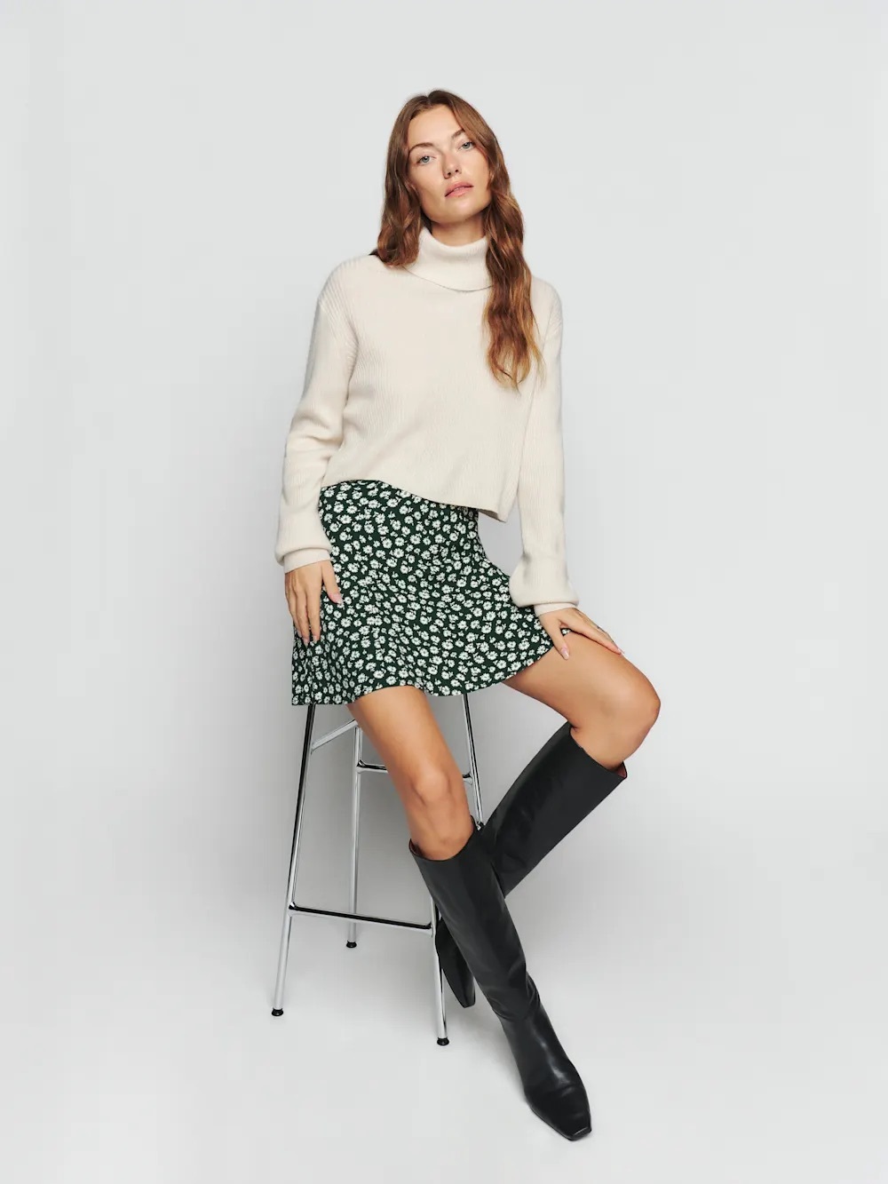 Reformation Flounce Skirt in Chiana Green
